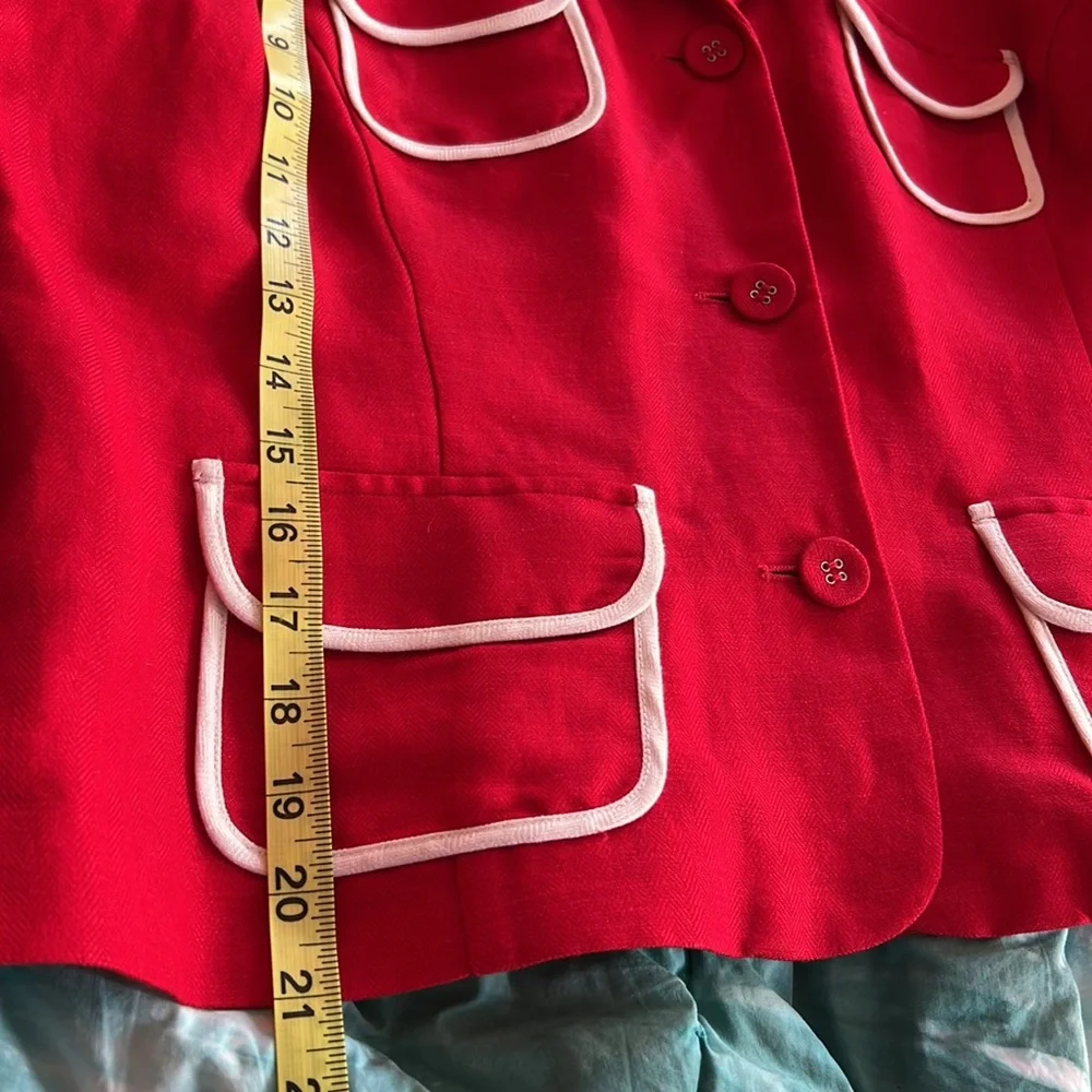 Linen rayon blend red/white trim unlined jacket size 16 petite - Picture 6 of 11